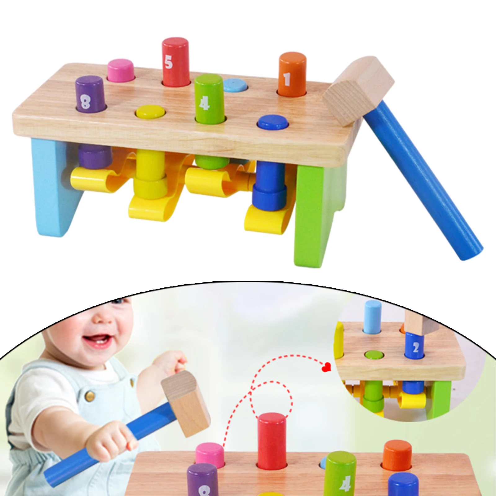 Montessori Children Wooden Hammering Bench With Mallet for 1 Year Old Early Toy Toddler Preschool Creative Presents