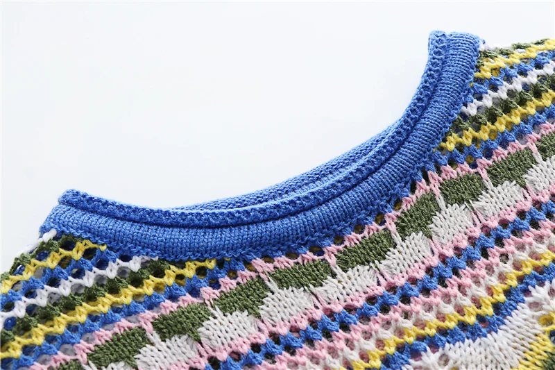 wsevypo Bohemian Color Block Striped Knit Crochet Sweaters Dress Autumn Women's Long Sleeve Crew Neck Mini Bodycon Dress homecoming dresses 2021