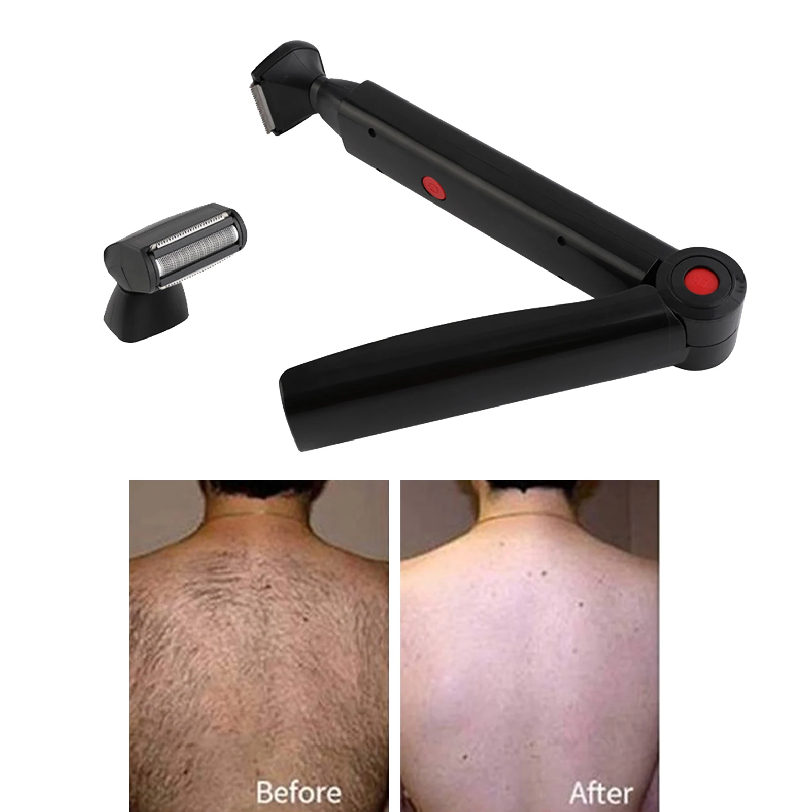 Lightweight USB Rechargeable Long Handle Foldable Back Hair Shaver Razor Trimmer Painless Back Hair Removal Groomer