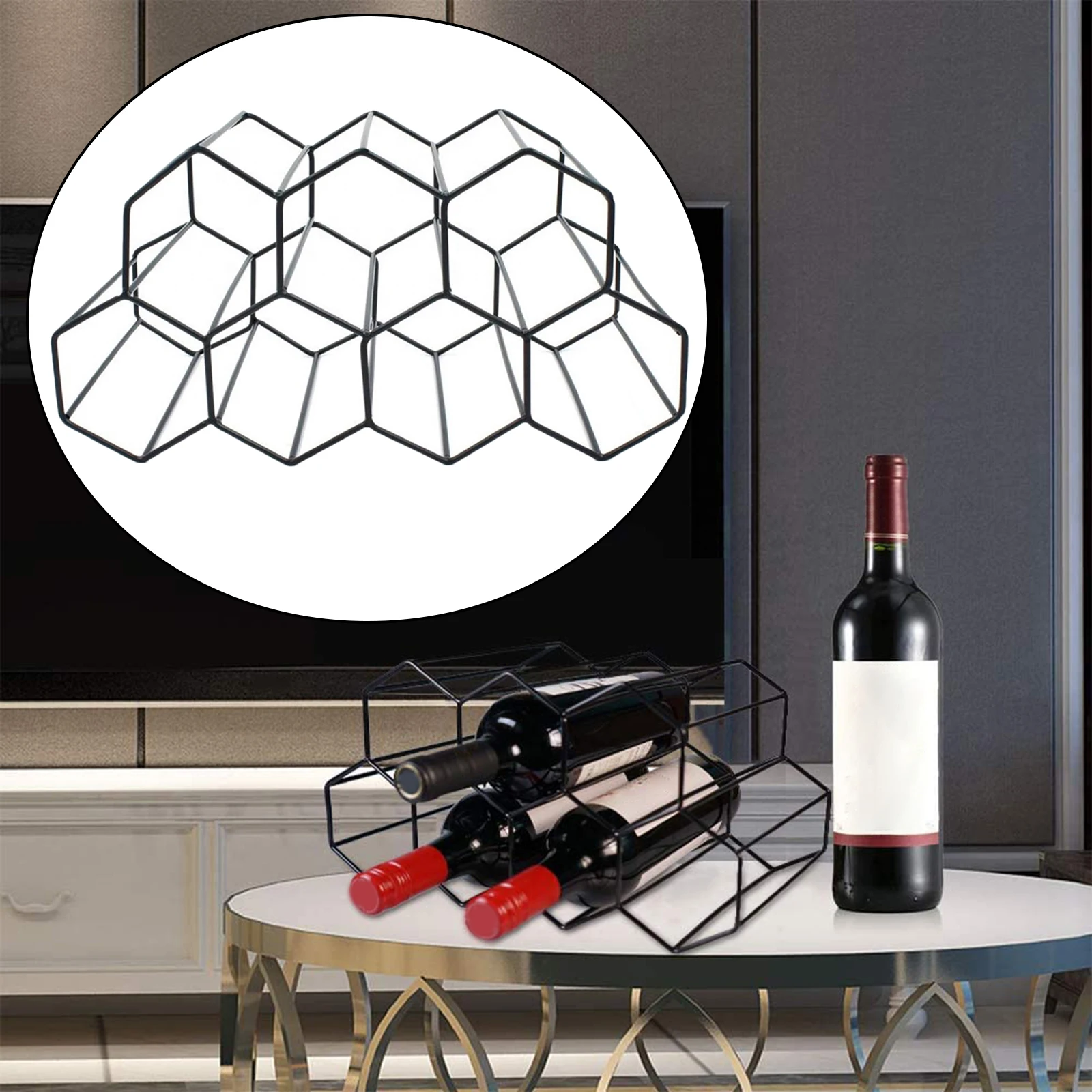 Black Metal Honeycomb Countertop 9 Bottles Space-Saving Red and White Wine Rack Home Living Room Wine Rack Decoration