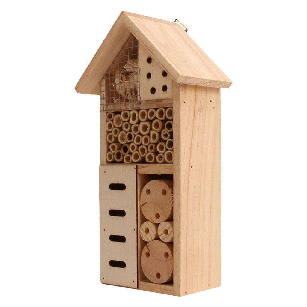 Wooden Insect Hotel Box Hive Ladybugs Nest Hanging Shelter Home for Outdoor Garden