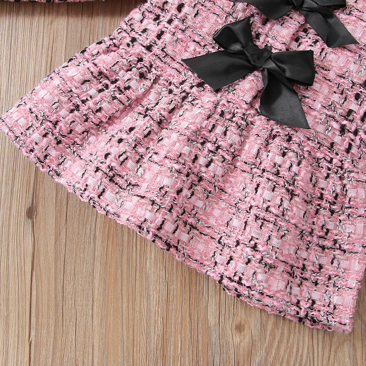 baby's complete set of clothing Fashion Girl Outfits Autumn Winter Pink Double Bow Skirt Top Trousers Baby Kids Formal Teenagers Plaid Children Clothes Set baby's complete set of clothing