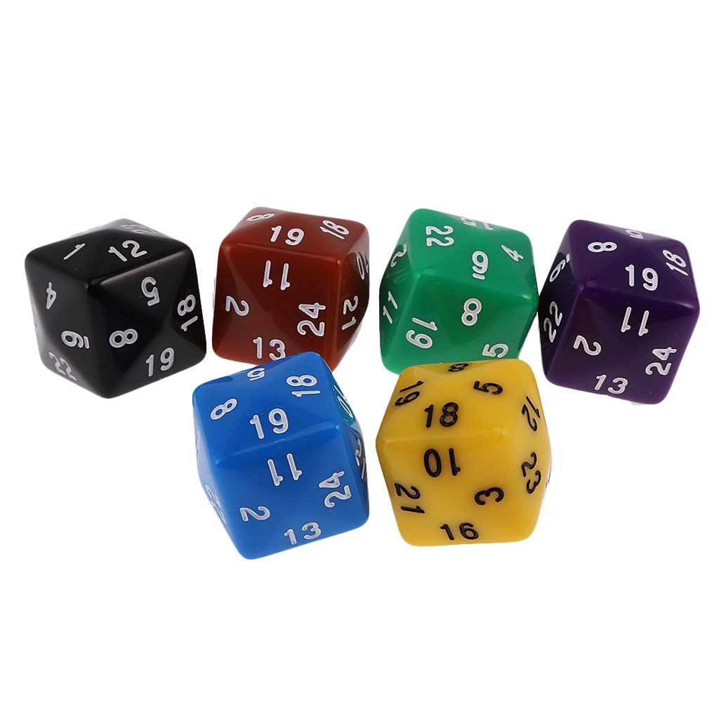 6pcs 25mm Multi Sided D24 or D30 Dice for   RPG Roleplay Games