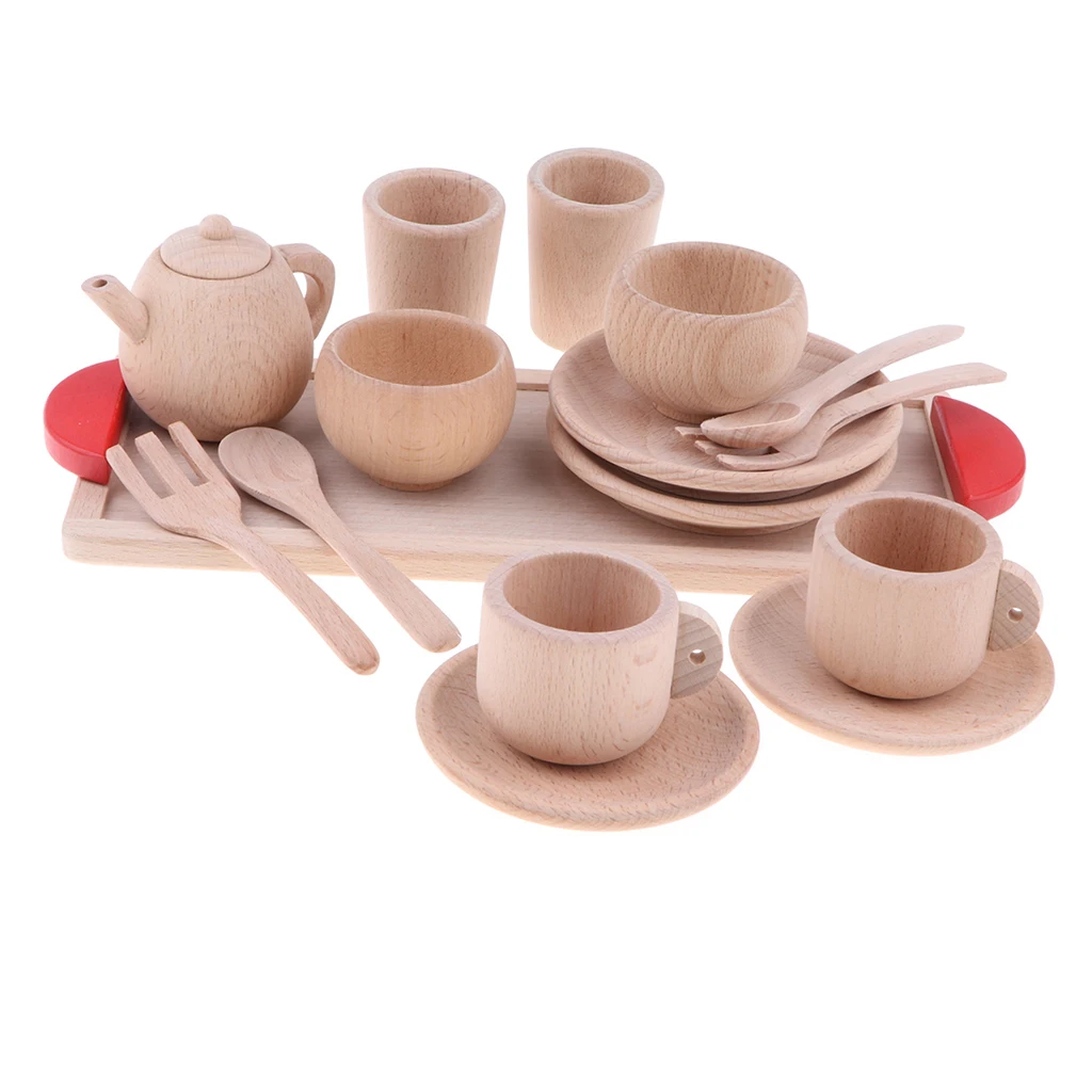 16pcs Kitchen Toy Wood Coffee Cup Role Play Educational Toy Girl Boy Child 2 3 4 5 6 Years Old