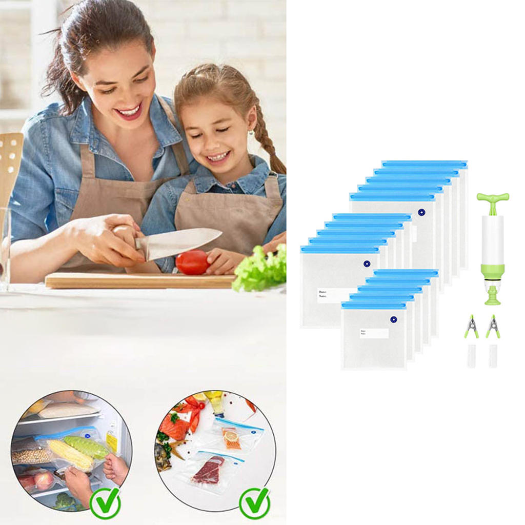 20Pcs Vacuum Sealer Bags Reusable Food Storage Bag Household Vacuum Food Sealer Bag With Hand Pump Sealing Clips