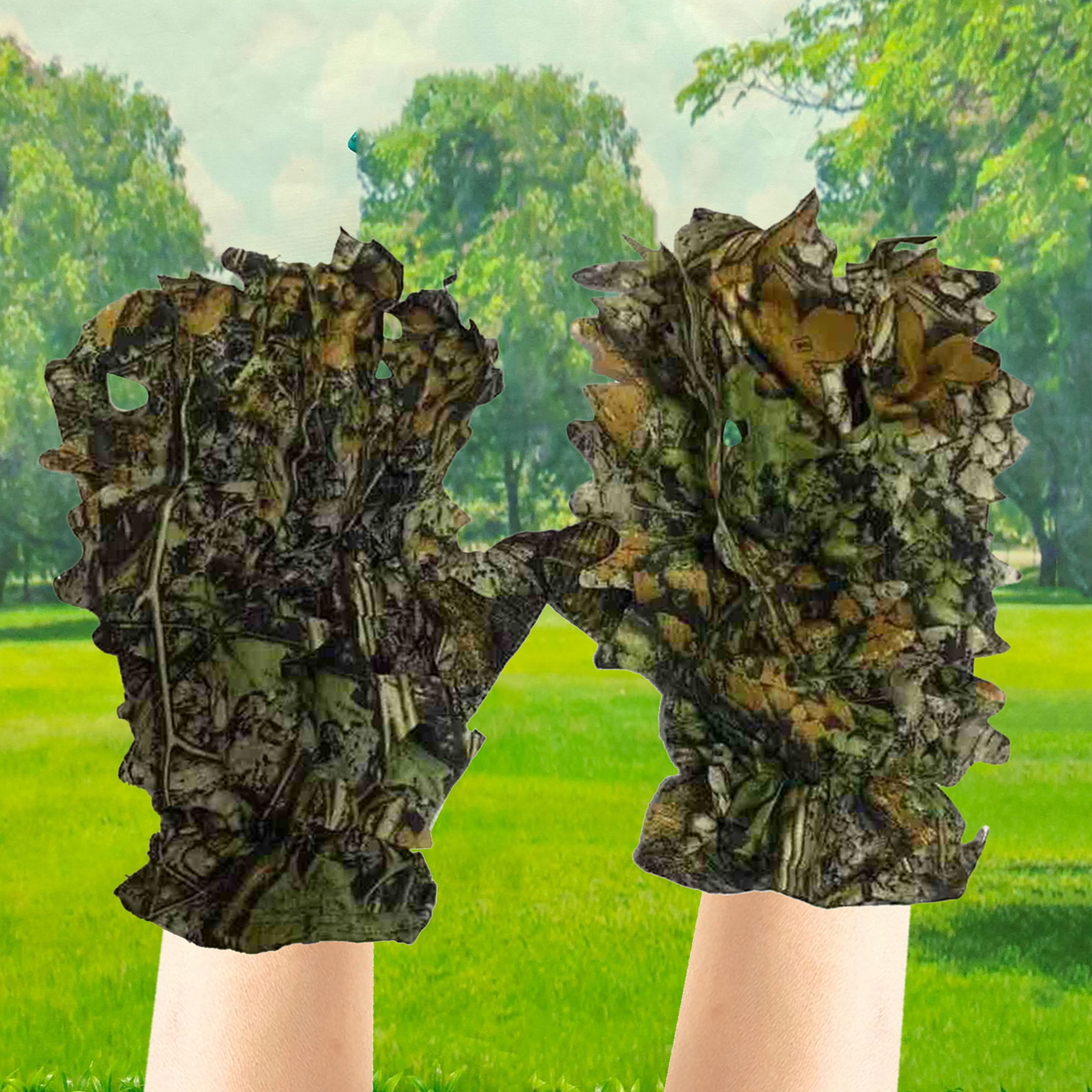 Outdoor Maple Leaves Bionic Camouflage Gloves CS Gaming Shooting Breathable
