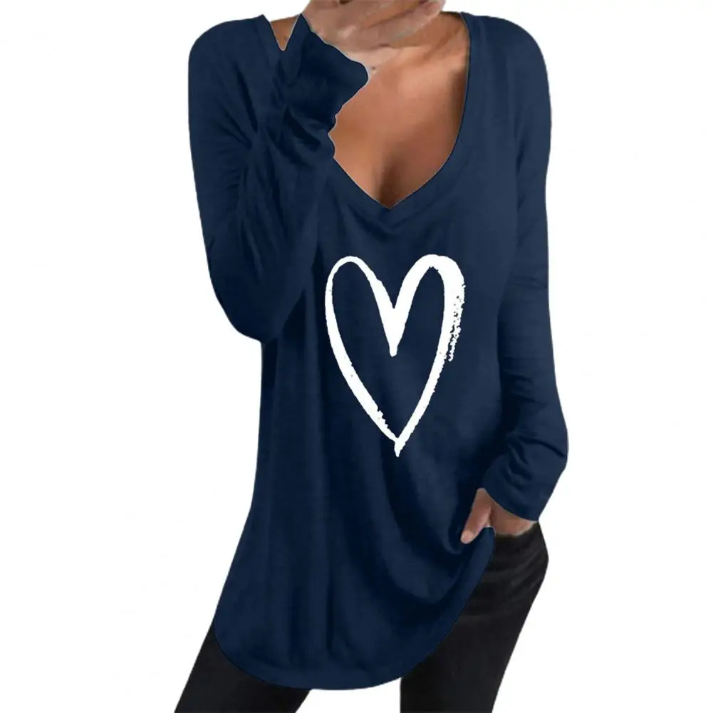 Sexy Women T-shirt Deep Love Heart Print Cotton Blend Women Long Sleeve Tshirt Tunic for Work 2021 New cheap t shirts