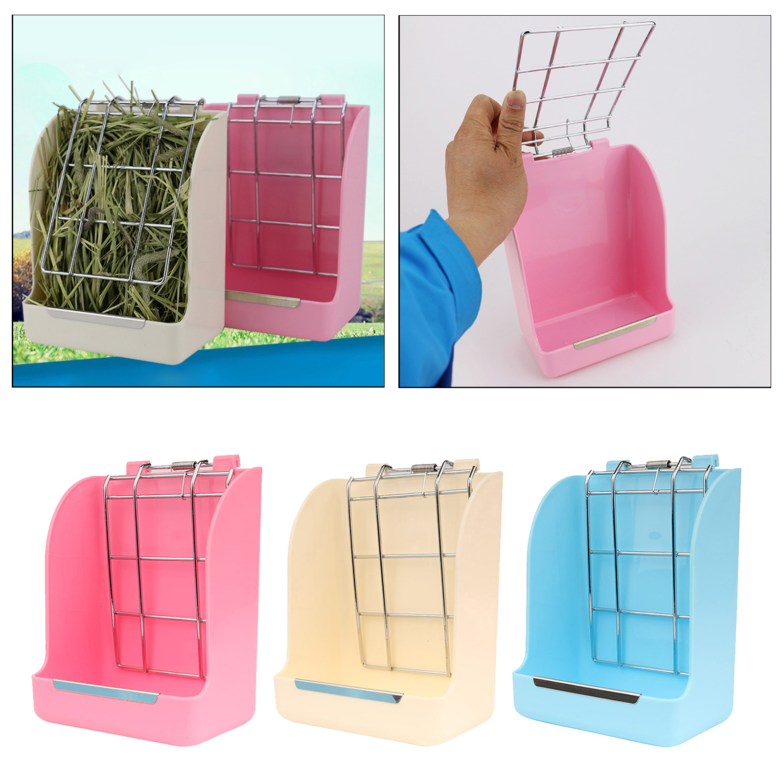 Plastic Hanging Hay Rack Bowl Rabbit Feeder Stand for Herbivore Guinea Pig