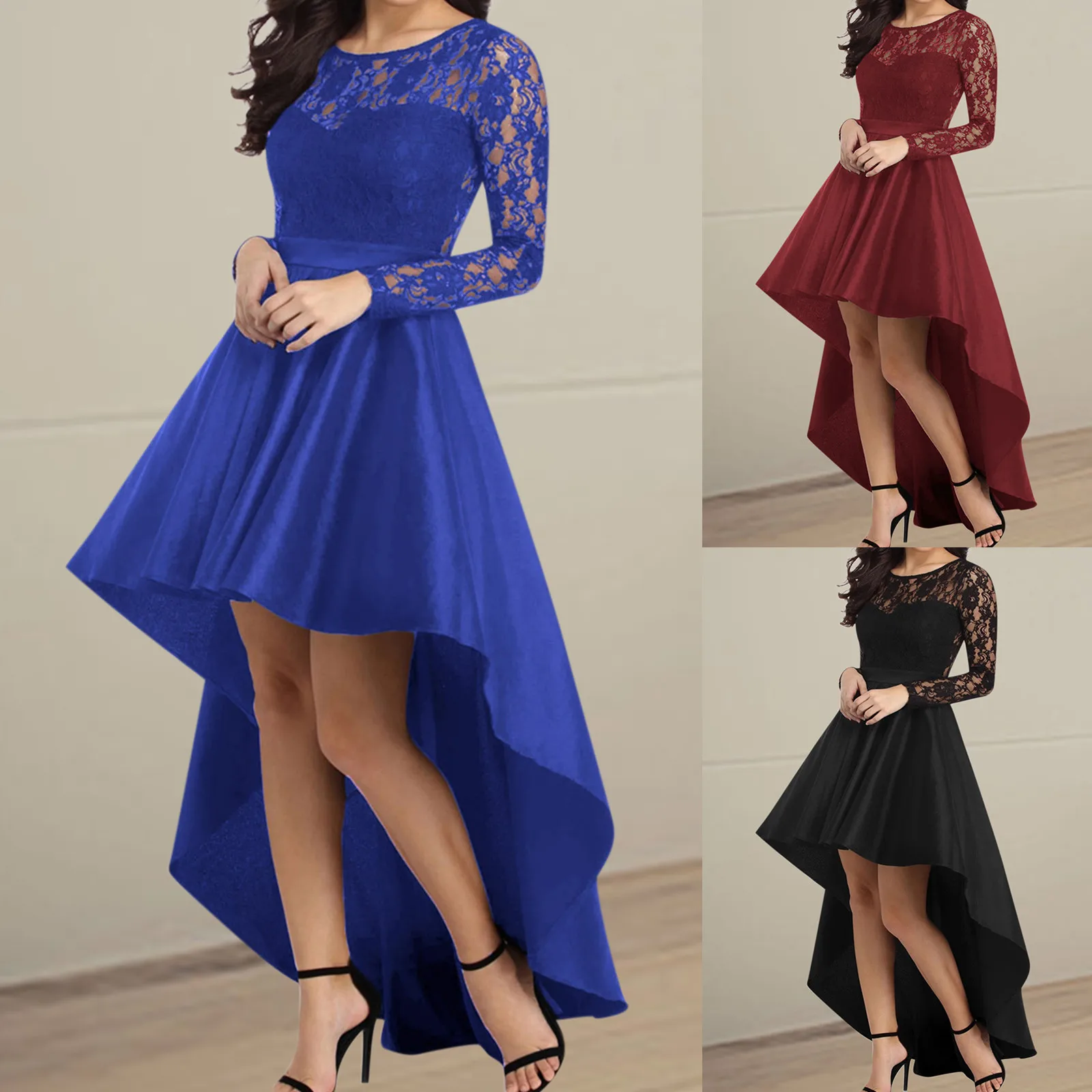 Long Sleeve Lace Dressdovetail Satin Prom Party Dress Prom Dress Elegant  Beading Embroidery Formal Gowns Vestidos #8 Платье|Dresses| - AliExpress