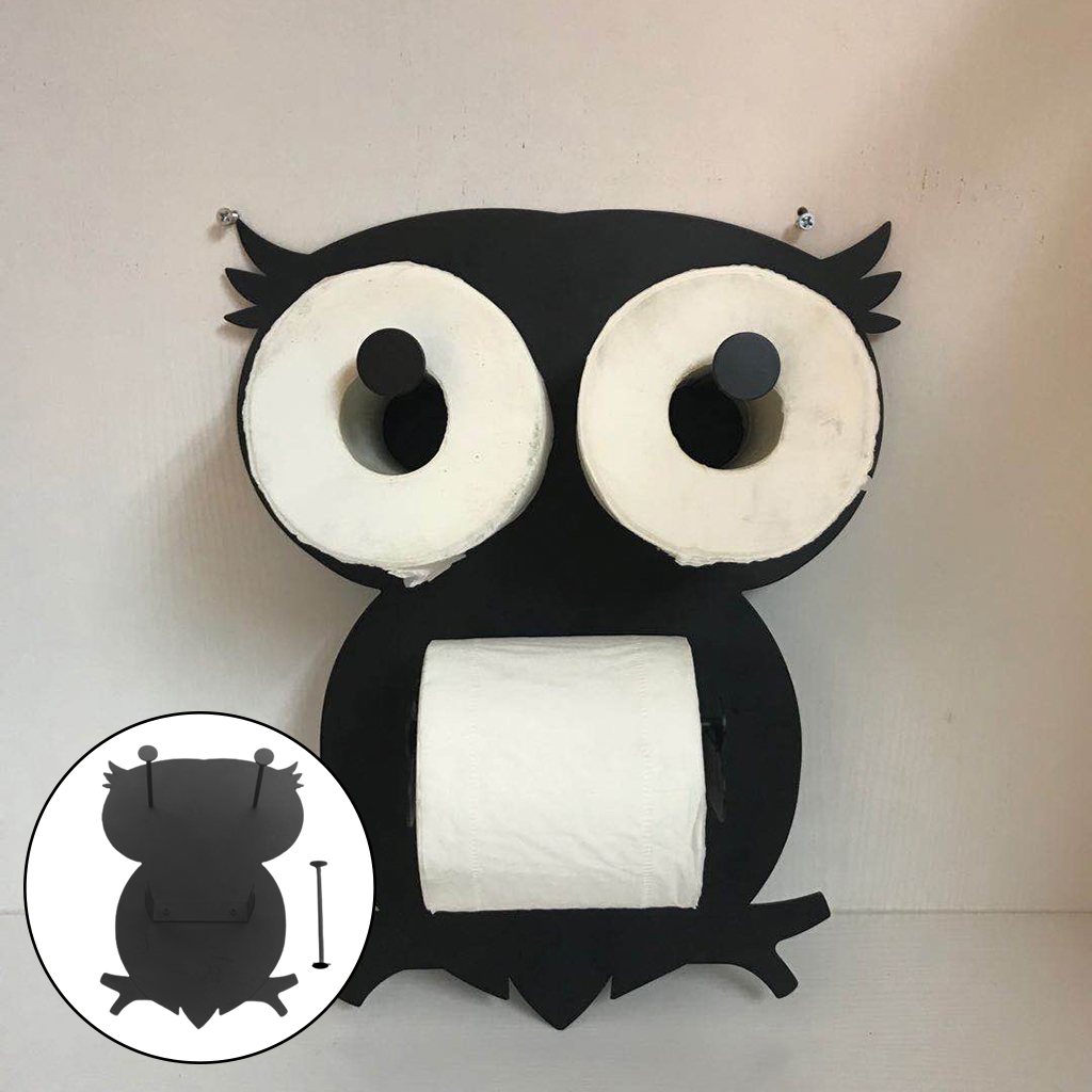 Novelty Black Owl Toilet Paper Holder Wall Mount Tissue Storage Shelf Decor
