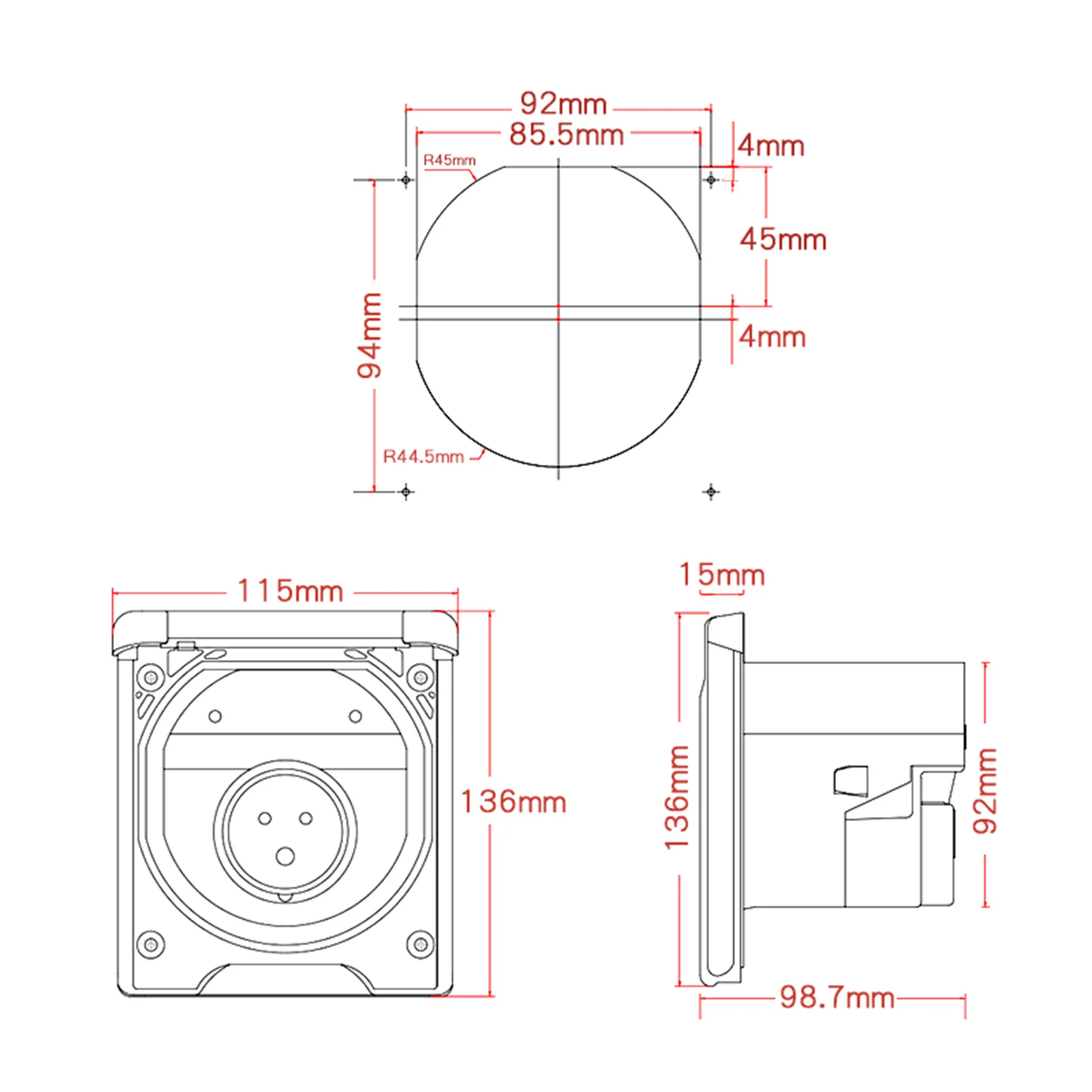 Camper RV Accessories External Power Plug Socket 220V 16A Waterproof Durable