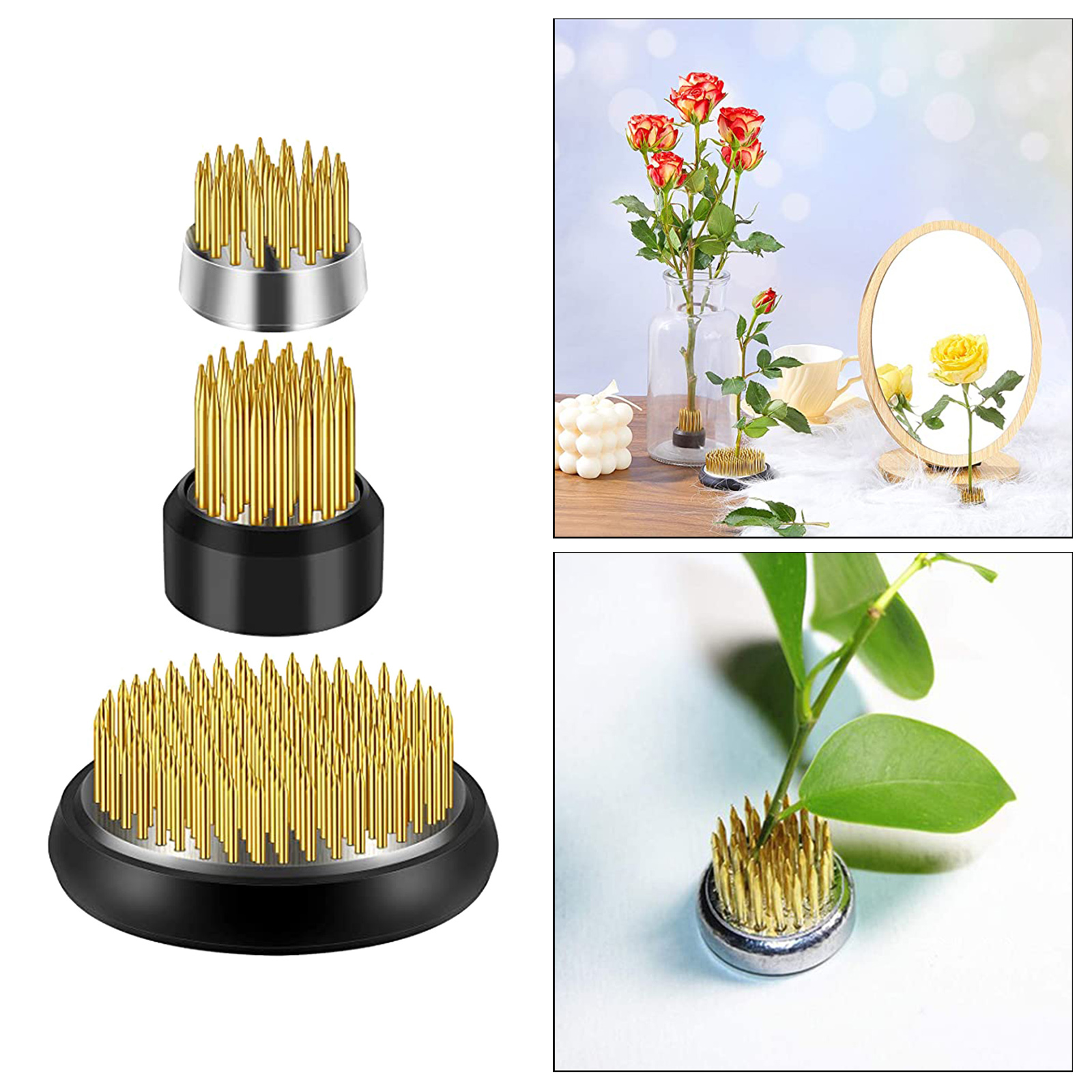 3Pcs Round Flower Frog Ikebana Metal Flower Arrangement for Arrangement