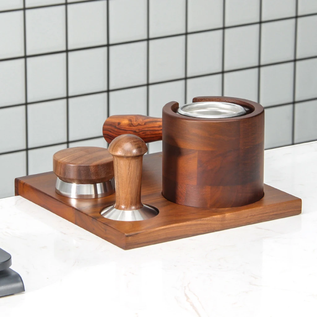 Walnut Coffee Tamper-proof Mat Support Stand for 58mm Filter Holder Dispenser