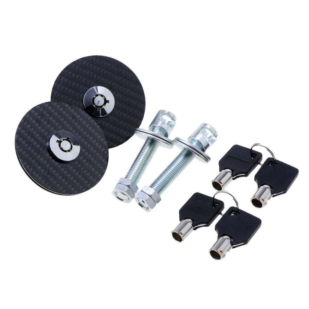 Racing Carbon Fiber Mount Bonnet Hood Latch Pin Locking Kit with Keys & Mounting Bolts (Black)