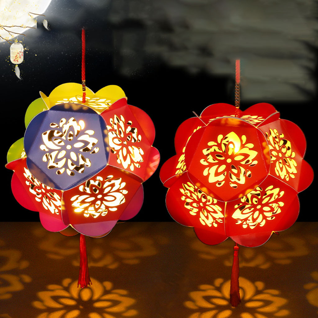 Flower 3D Puzzle Lantern Good Luck Ornament DIY Paper Art Lucky Charm Chinese New Year Decoration with Lights