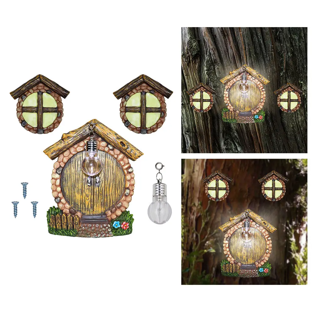 Miniature Fairy Gnome Window Door Elf Home for Yard Art Garden Sculpture Statues Decor Outdoor Fairy Garden Accessories