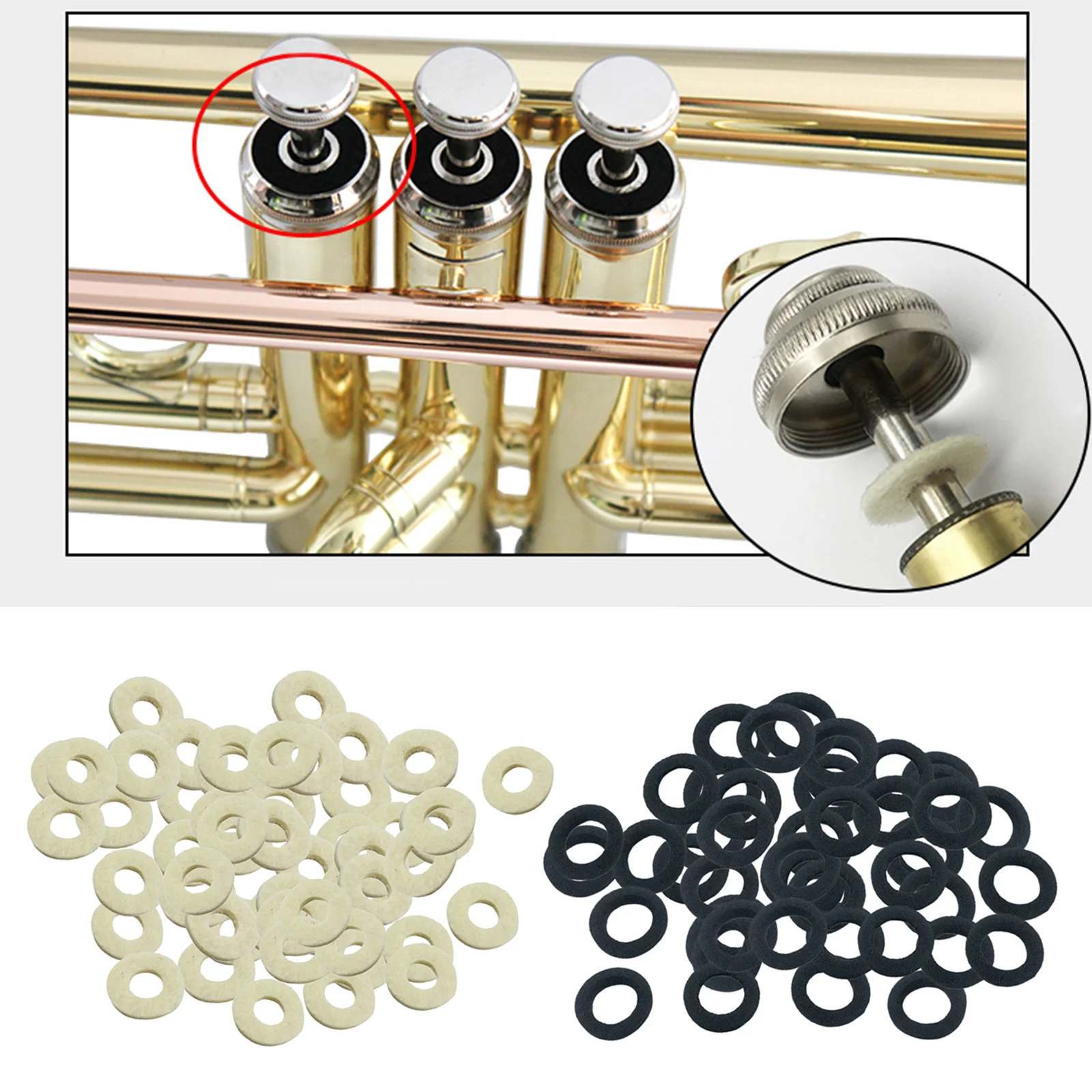 50pcs Trumpet Valve Felt Washers Cushion Musical Instrument Accessories