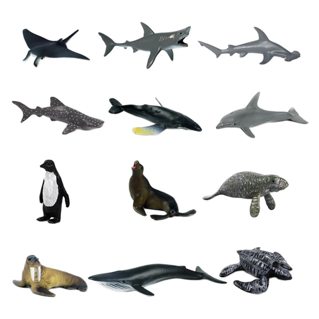 12 Pieces Sea Life Animal Model Figures Marine Kids Preschool Early Learning