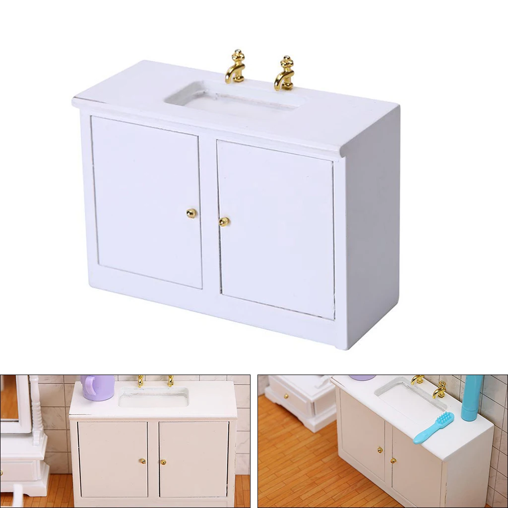 1:12 Wooden Mini Doll House Bathroom Sink Wash Basin Furniture Scene Decor
