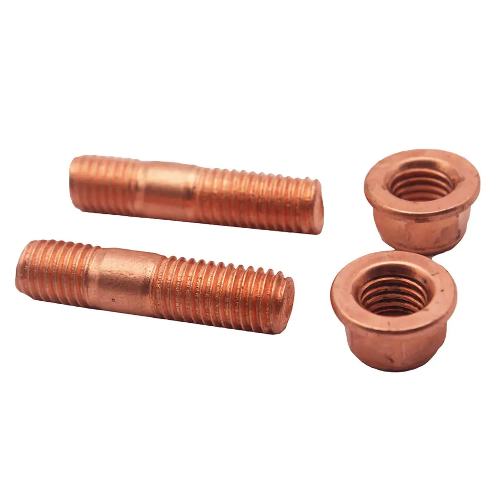 M10 42mm Exhaust Manifold Studs & Self-locking Nuts X 2 With Copper Plating