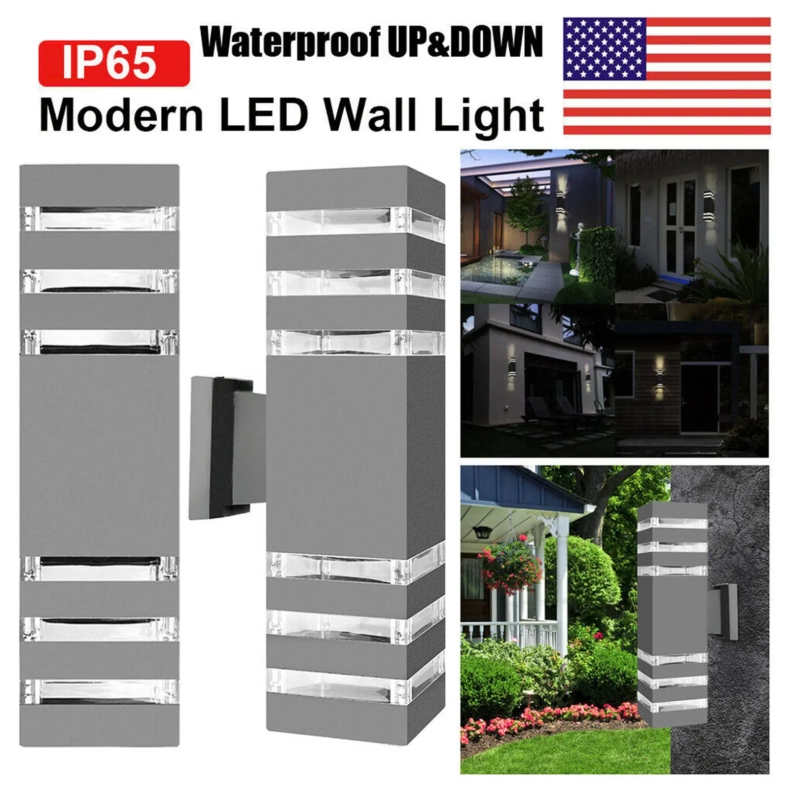 Aluminum Modern Outdoor LED Up and Down Wall Lamp E27 Socket Double Head Lighting Sconce Garage IP65 Waterproof