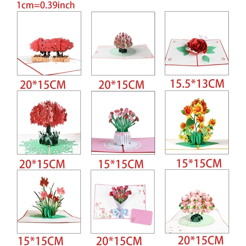 3D Pop-Up Flower Floral Greeting Card for Birthday Mothers Father's Day Wedding 