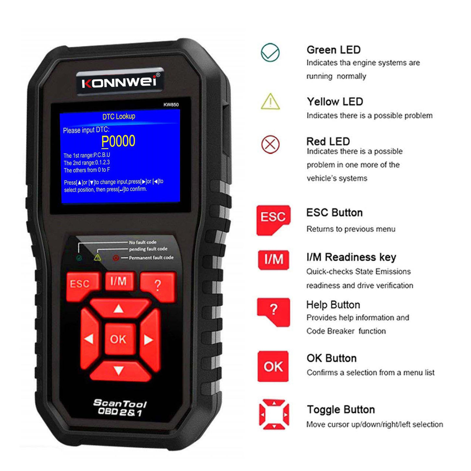 KW850 OBD II Car Diagnostic Scanner Tool Check Engine Code Reader Unil