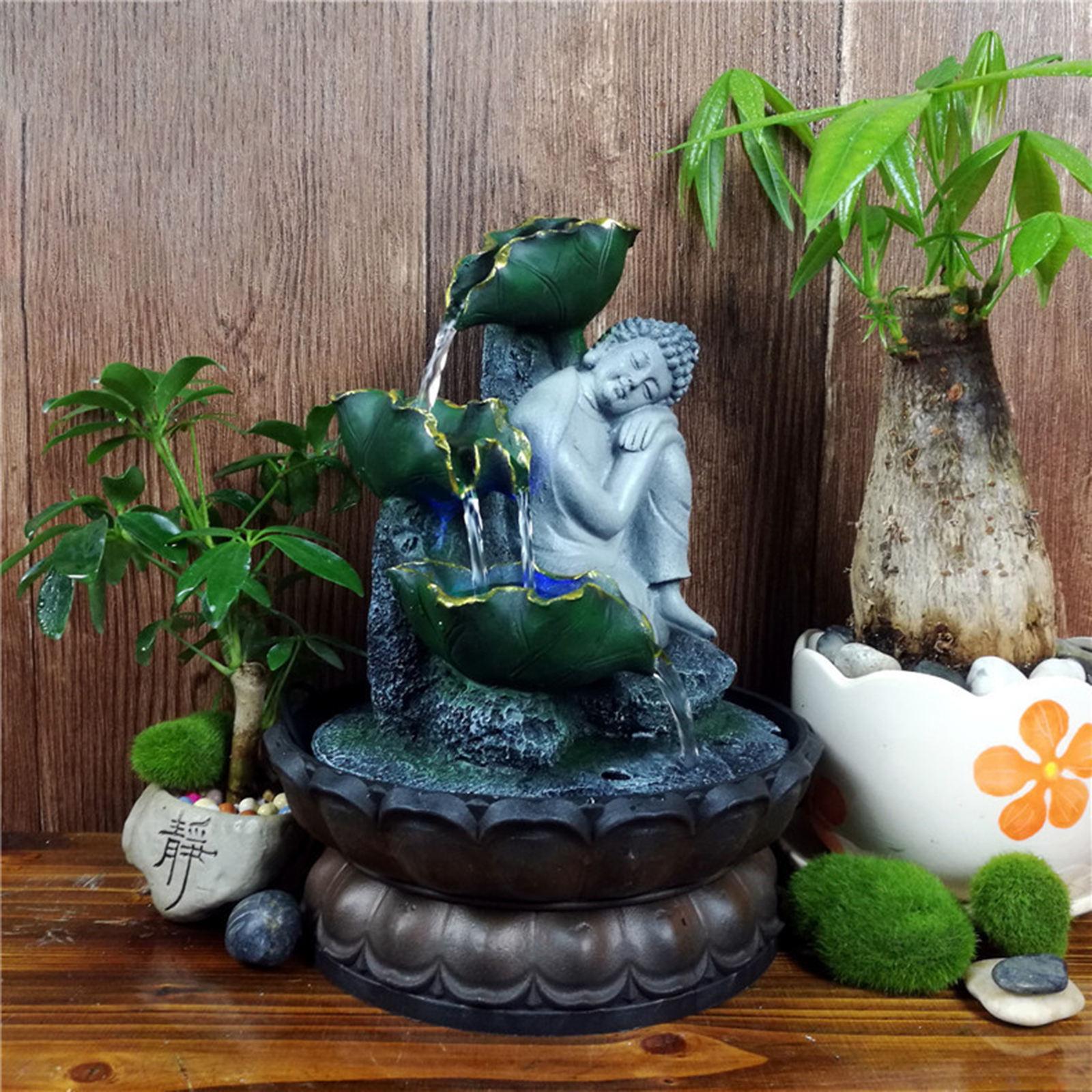 Buddha Tabletop Fountain Resin Landscape Sculpture Feng Shui for Indoor Desk