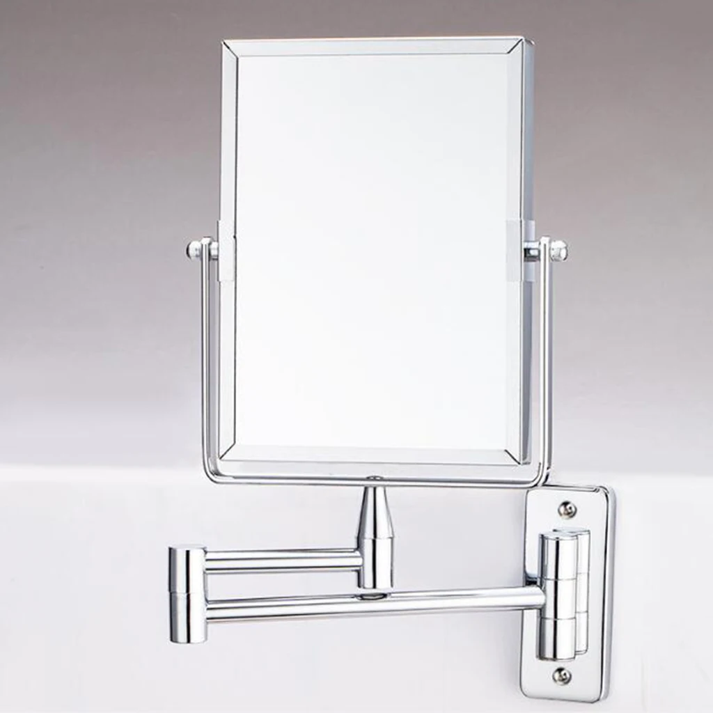 Two-Sided Swivel Wall Mount Mirror with Normal and 2x Magnification, Extendable Arm, Transparent Chrome Finish