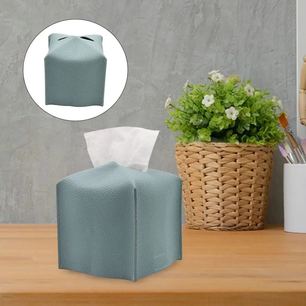 Tissue Box Cover Leather Storage Stylish Holder Modern Creative Stand Napkin Box for Bedroom Home Desks Office