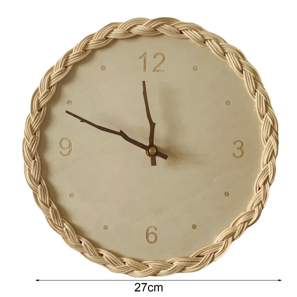 Rattan Round Wall Clock European Silent Operated Clock Non-Ticking Battery Clock Simple Wall Ornament  Bedroom Home Decoration