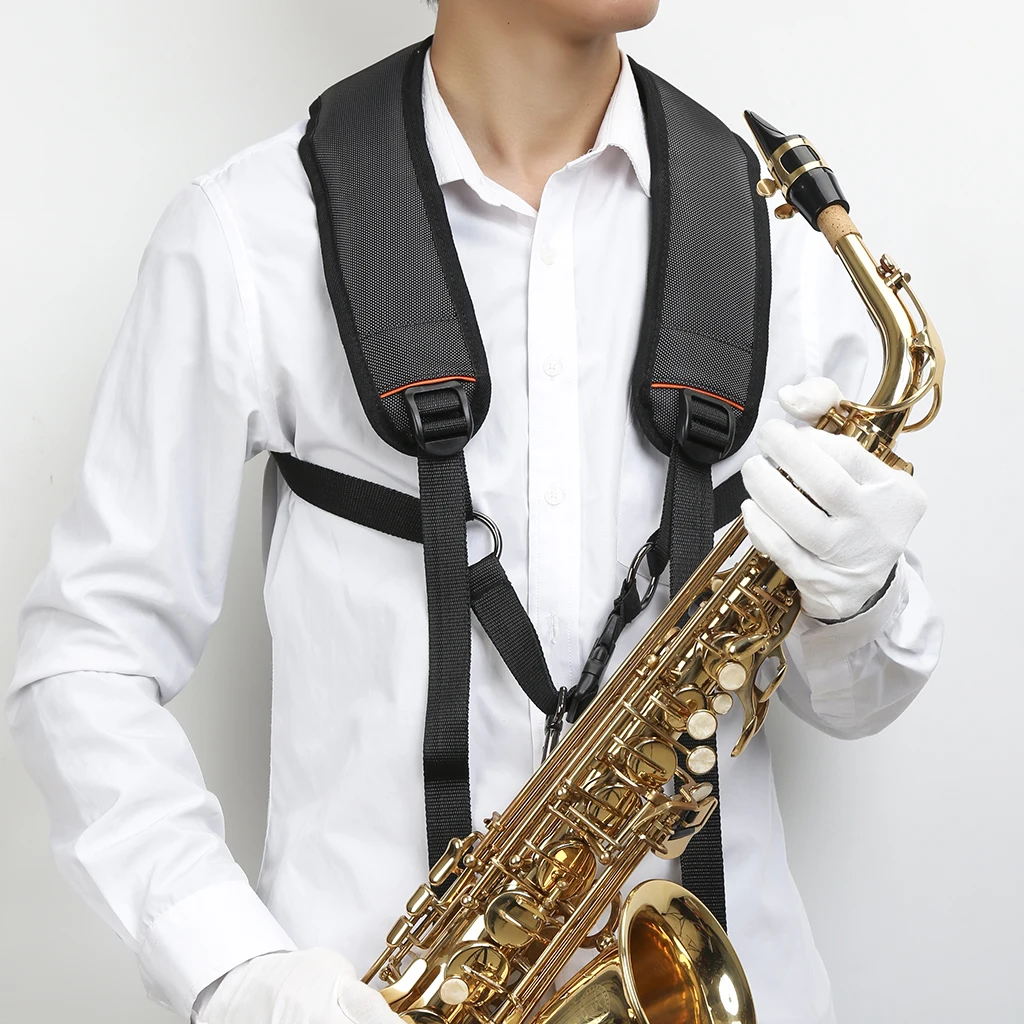 Rayzm Arnés para saxofón de piel auténtica para el adulto Soprano o Barítono Correa de Arnés Universal para Saxofón Tenor Arnés Ajustable y Acolchado para Saxofón Alto 