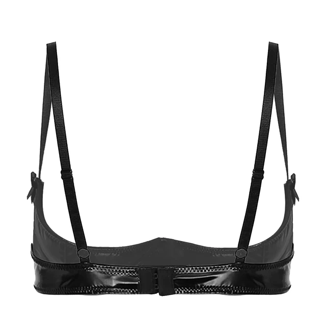 Women's Wet Look PVC Leather Brassiere 1/4 Cups Underwired Push Up Shelf  Bra Tops Sexy Hollow Out Nipple Bralette Lingerie - AliExpress