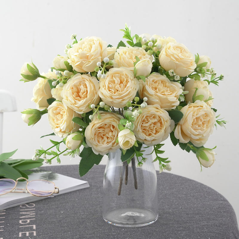 Heißer Verkauf 1 stücke/30cm Rose Rosa Seide Bouquet Pfingstrose Künstliche Blume 5 Großen Kopf 4 Kleine Knospe braut Hochzeit Hause Dekoration Artifi – Detail 16