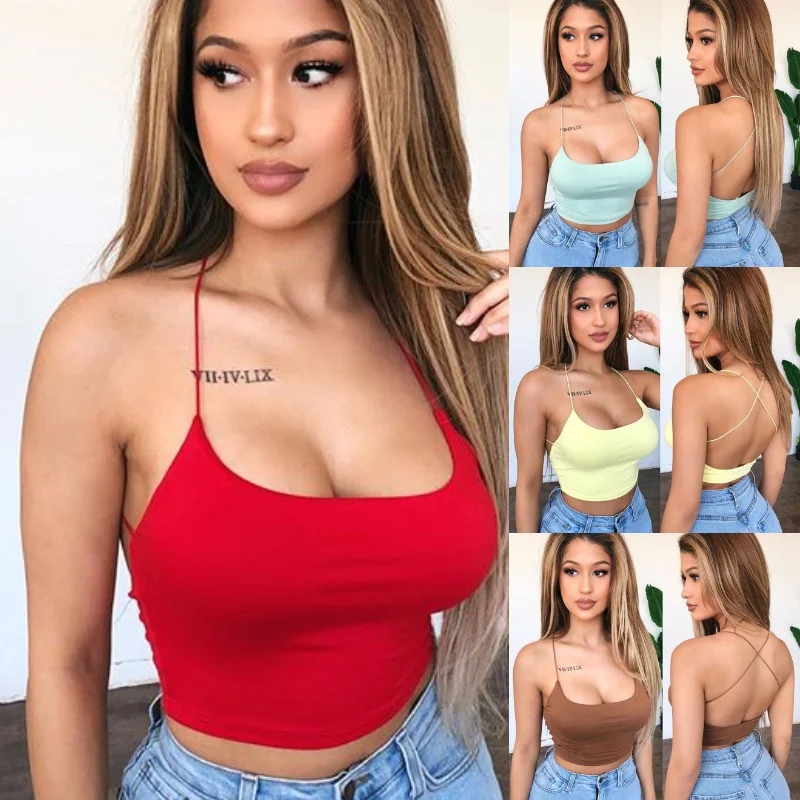 4 Colors Summerhalter Strap Vest for Women Sexy Backless Crop Tops Skinny Solid Colors Tank Tops Plus Size 5xl red cami
