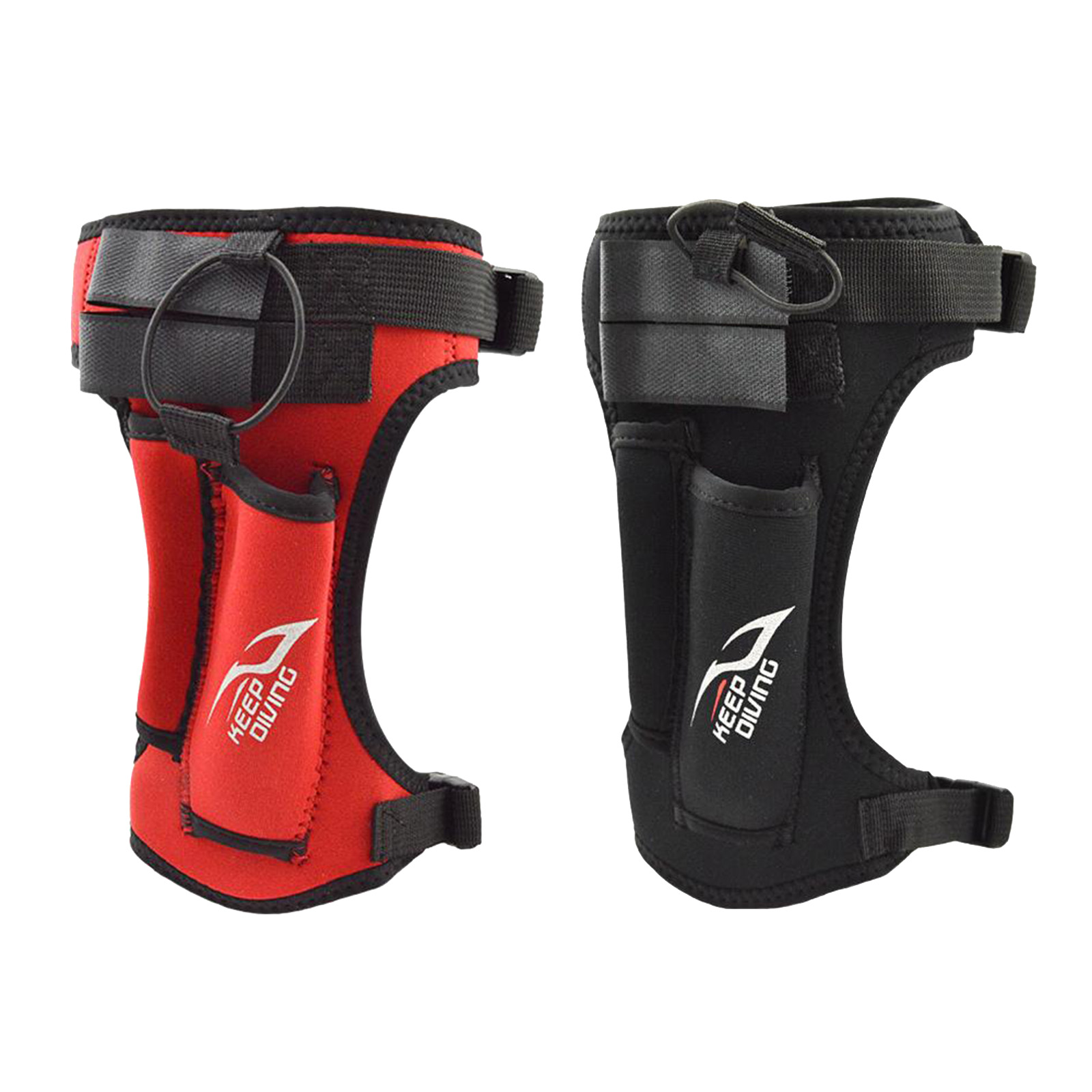 Neoprene Diving Knife Strap Holder with 2 Pockets, Hook & Loop Closure Wrap