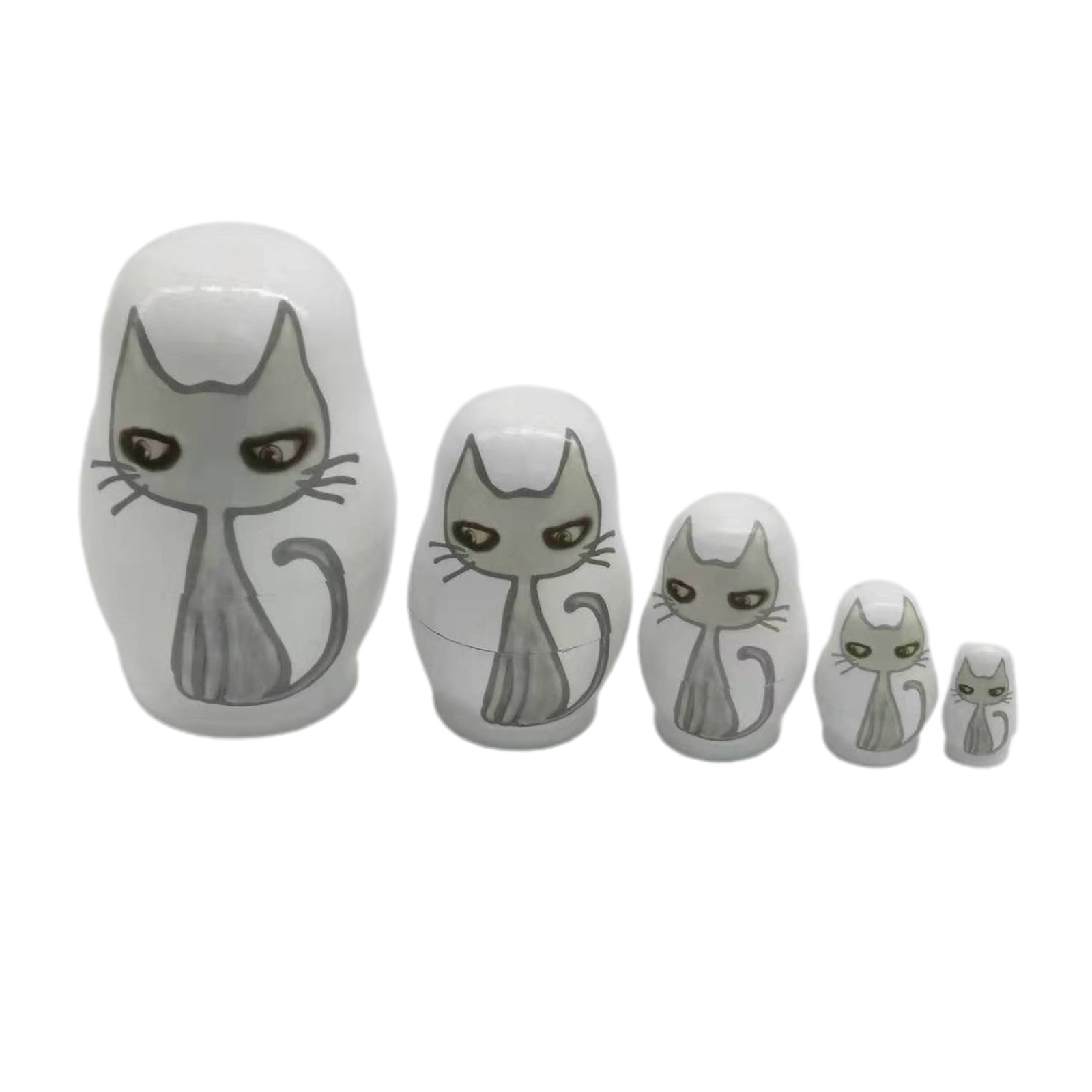 5Pcs Russian Nesting DollsMatryoshka Doll for Kids Christmas Decorations, Wooden Toys Gifts, Cute Cartoon Cat Pattern
