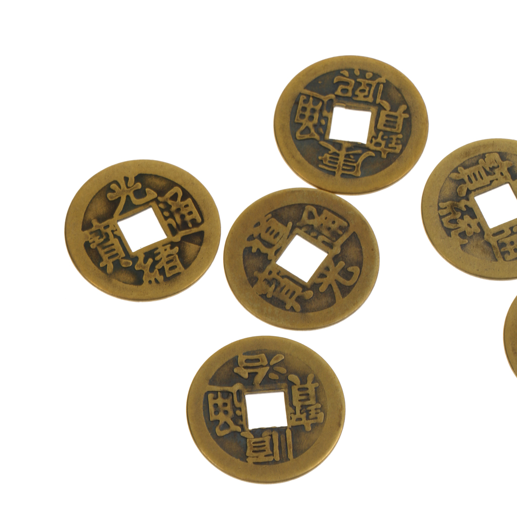 Brass Feng Shui Coins Chinese I Ching Lucky Coins 2.3cm/0.9'' for Wealth Prosperity 10Pieces/Set