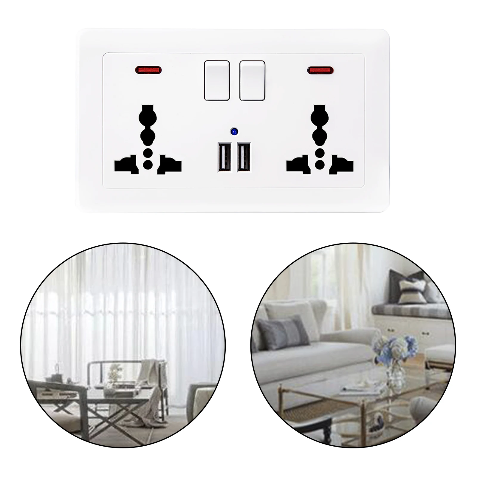 USB Outlet Wall Socket Receptacle AC Power Wall Adapter with LED Indicator for Home Travel
