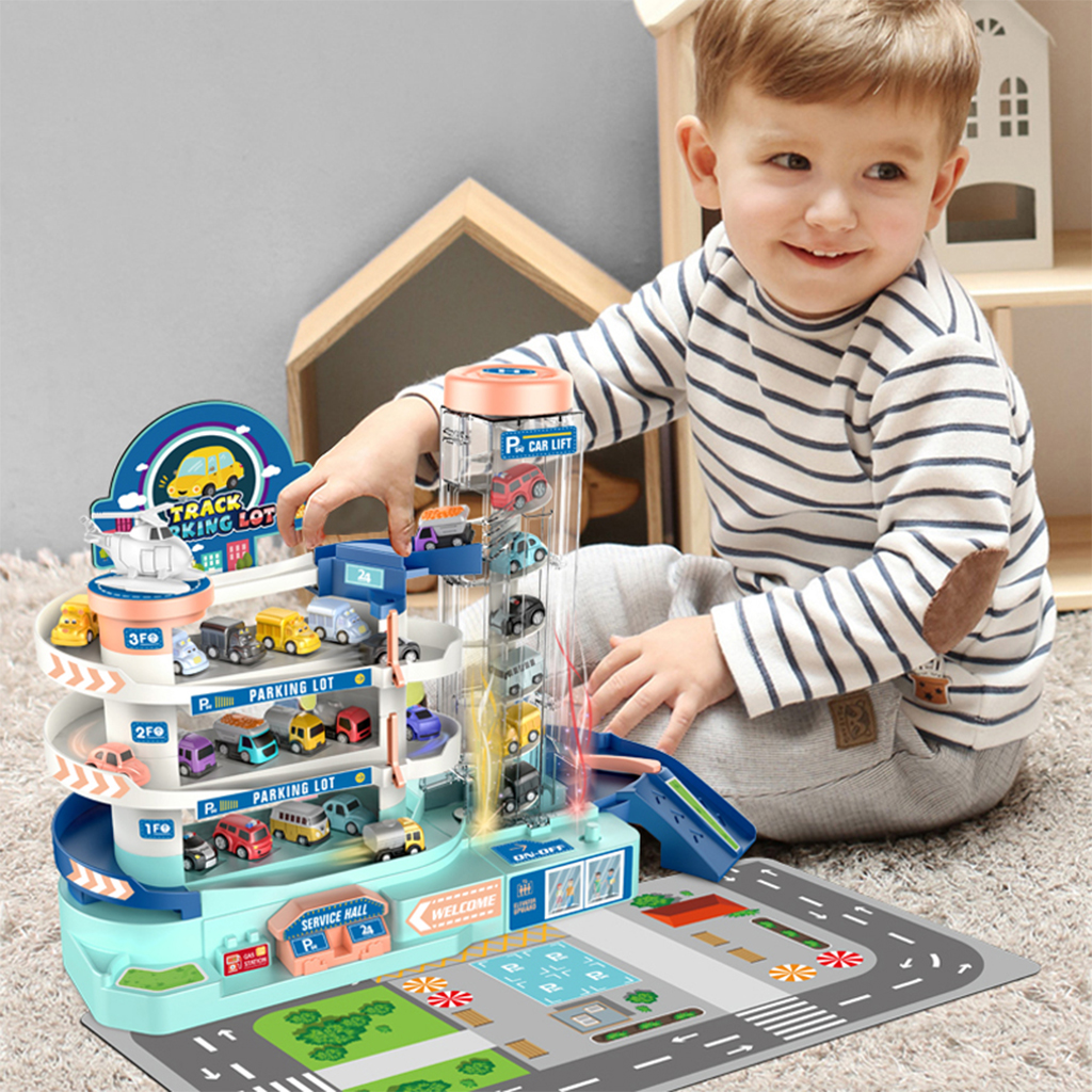 3 Floor Race Track Car Park Garage Toy Race Car Building Playset for Boys