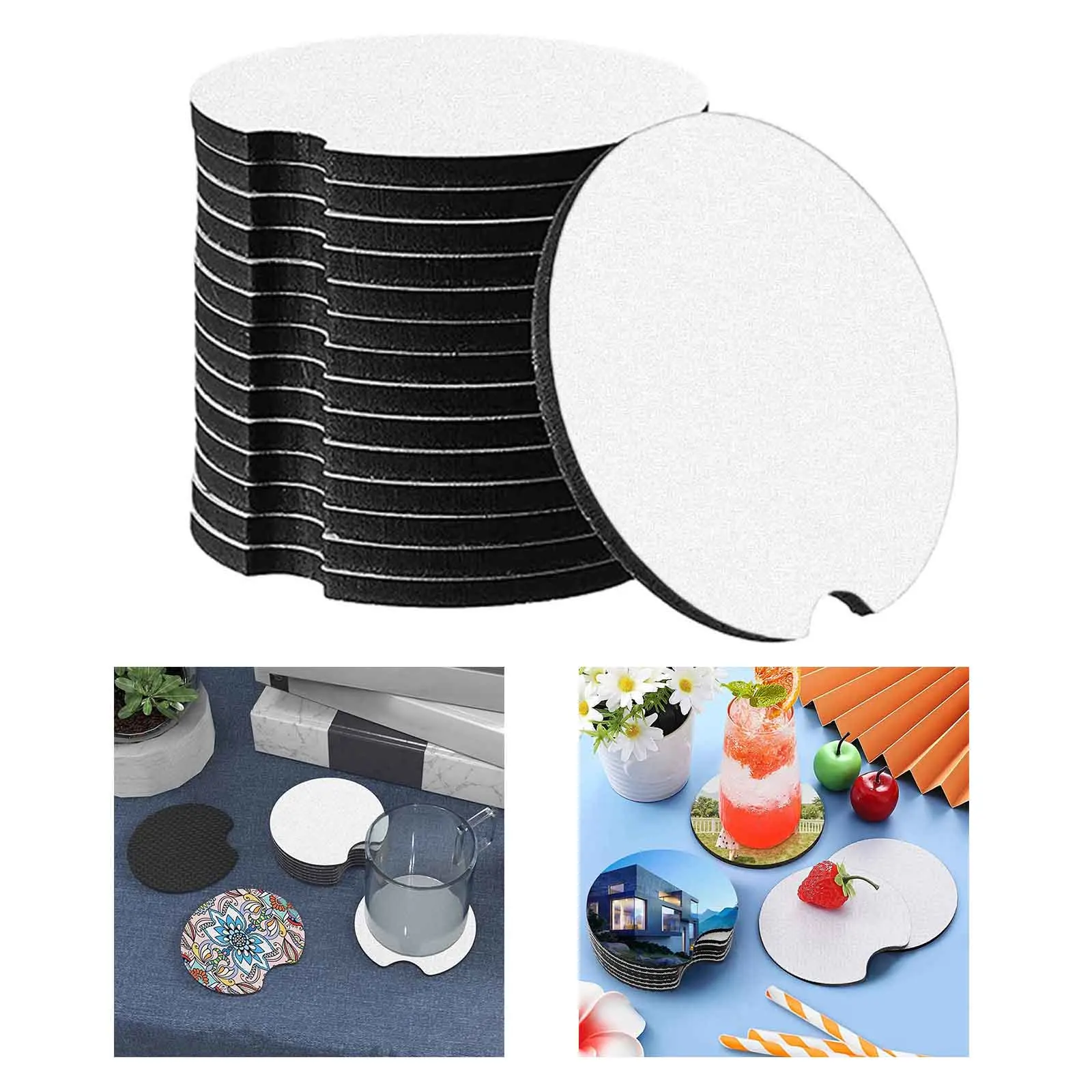 20pcs Sublimation Blank Coasters DIY Neoprene Circle Insulation Sublimation Cup Pad Non Slip 7x7cm