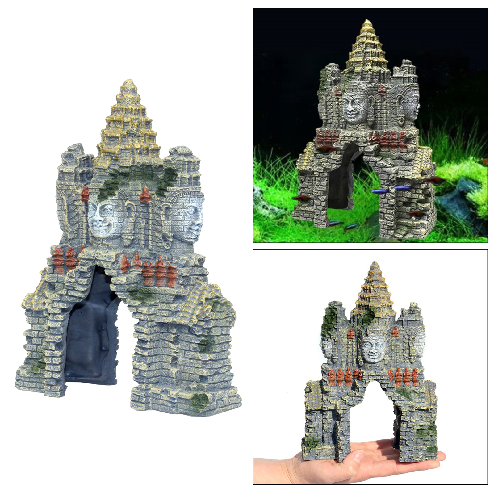 Aquarium Ancient Temple Decoration Resin Artificial Building for Aquarium Fish Tank Landscaping Ornament Decor