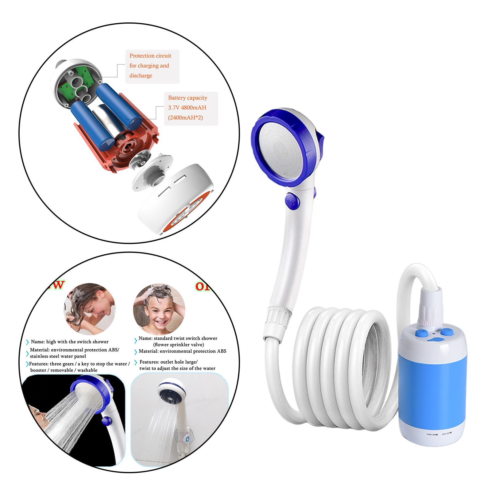 Portable USB Rechargeable Battery Shower Head Nozzles Kit With Electric Pump Hose Travel Shower Outdoor Camping Bathing