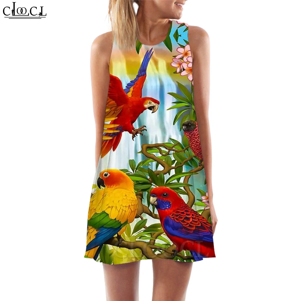 CLOOCL Women Tank Top Dress Beautiful Macaw 3D Printed Parrot Printed Dress Short Vest Daughter Clothing Sleeveless Street Dress party dresses