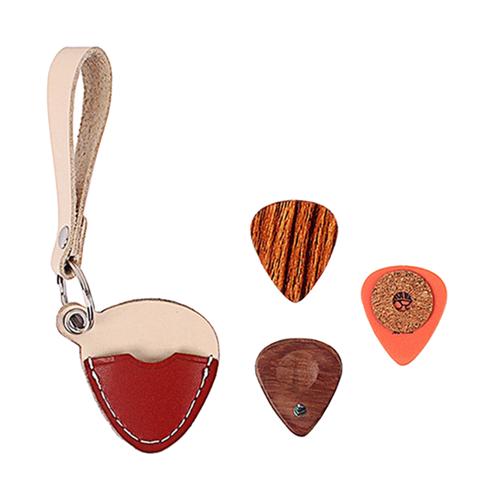 Guitar Pick Holder Leather Guitarra Plectrum Case Bag Keychain with 3pcs Guitar Picks