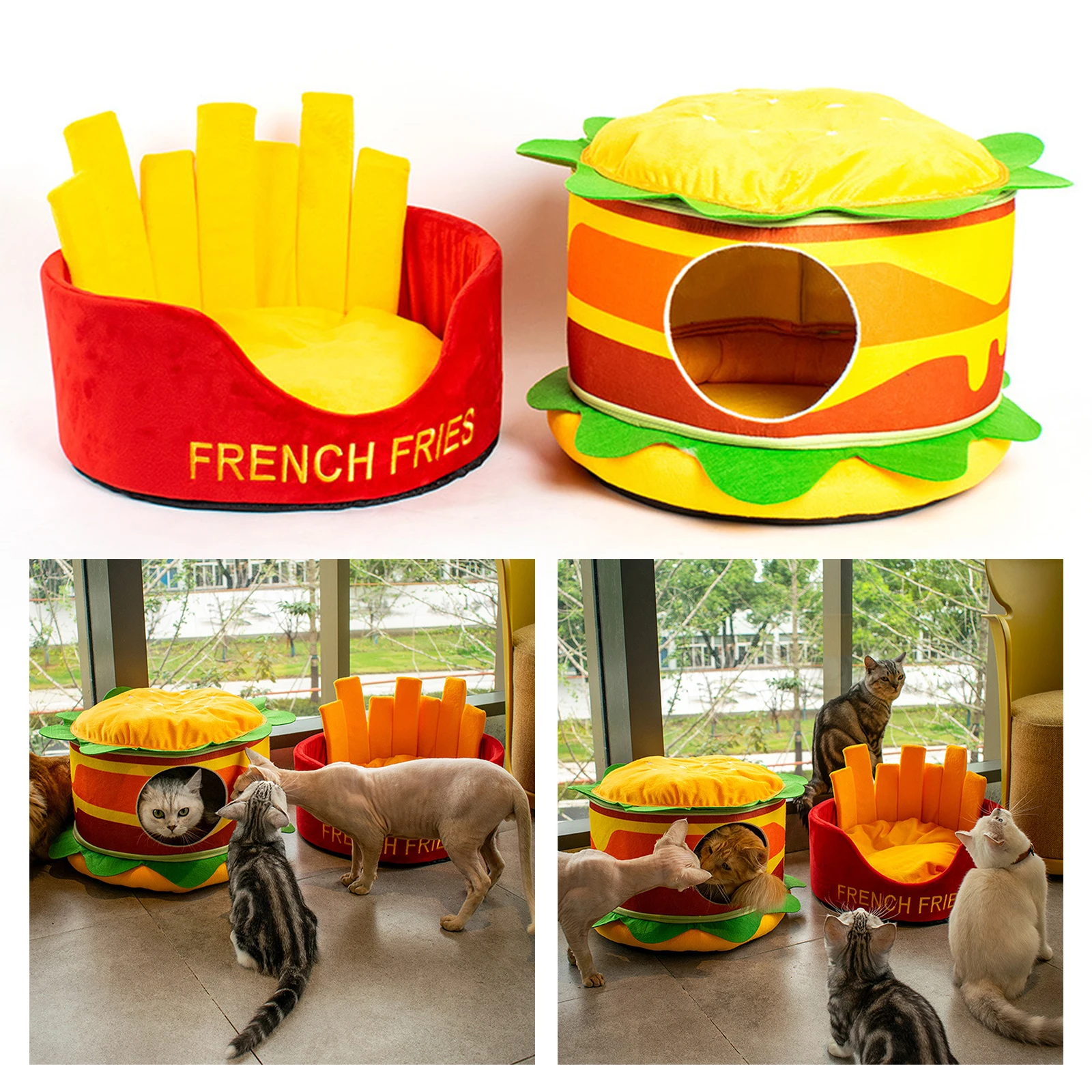 Novelty Burger Pet Bed for Cats Dogs Soft Nest Kennel Bed Cave House Sleeping Mat Pad Pets Winter Warm Cozy Beds