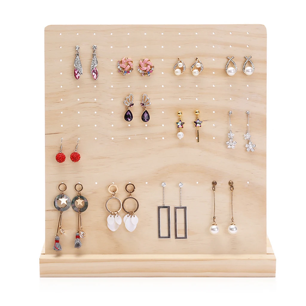 Solid Wooden Jewelry Organizer, Wood Chic Earrings Holder with Shelf, Jewelry