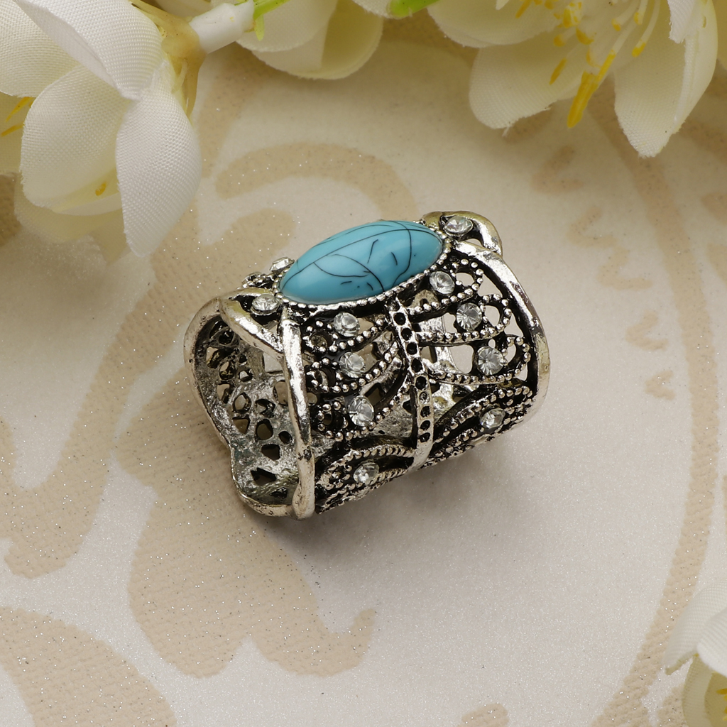Rhinestone Turquoise Chiffon Scarf Clips Rings Holder Jewelry
