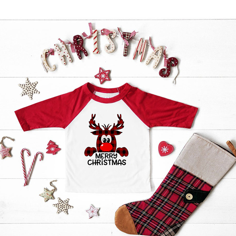 Camiseta de Beisebol para Menino Bonito da Criança Crianças Natal Vermelho Camiseta Feliz Camisa Cristã Feriado Unisex Menina Roupas 2 High Quality Mamãe e Bebê