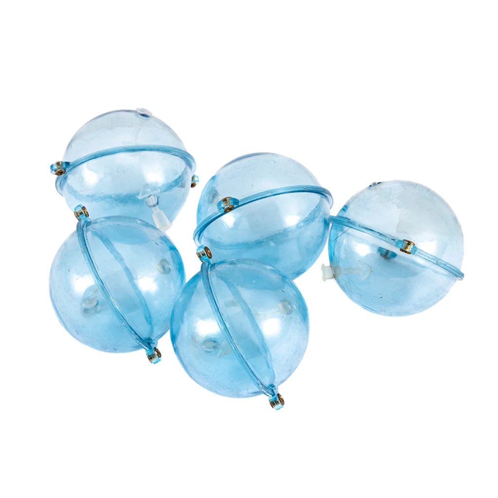 5pcs Fishing Float ABS Plastic Balls Water Ball Bubble Floats Clear Round Fishing Bobber Buoy Airlock Strike Indicators Blue